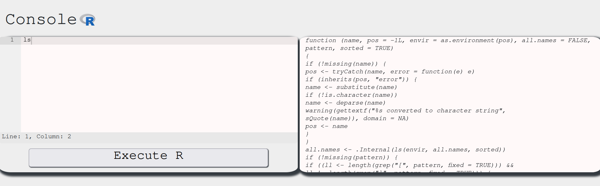 Output of ls in console