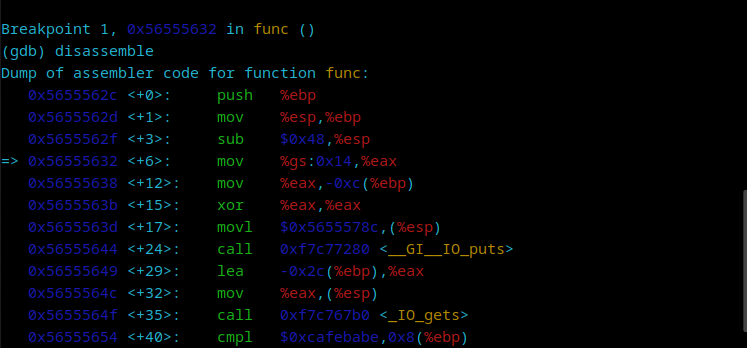 func breakpoint disassemble